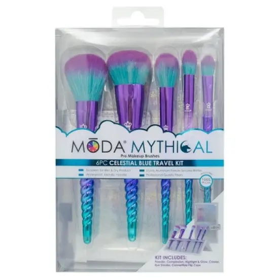 MODA Brush Mythical Celestial Blue 6pc Travel Sized Makeup Brush Flip Kit, Includes Powder, Complexion, and Highlight Makeup Brushes image {11}