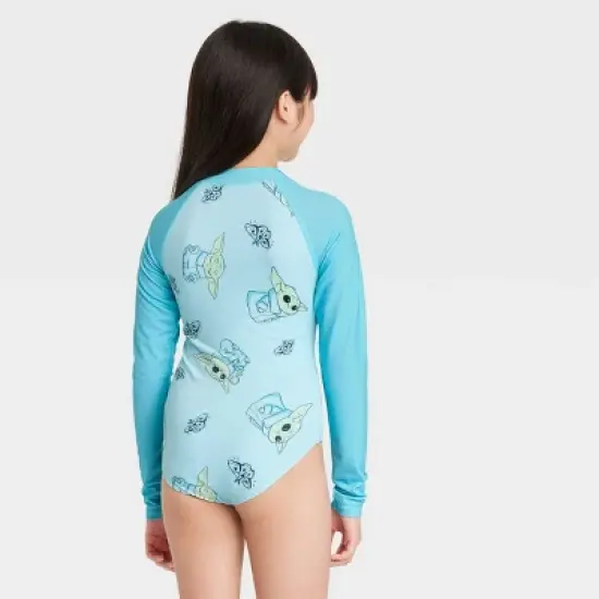 Girls' Lucas Star Wars Long Sleeve Rash Guard One Piece Swimsuit - Turquoise Blue image {1}