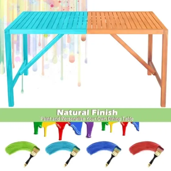 Costway Patio Rectangular Acacia Wood Dining Table 4-6 Person Outdoor 2'' Umbrella Hole image {5}