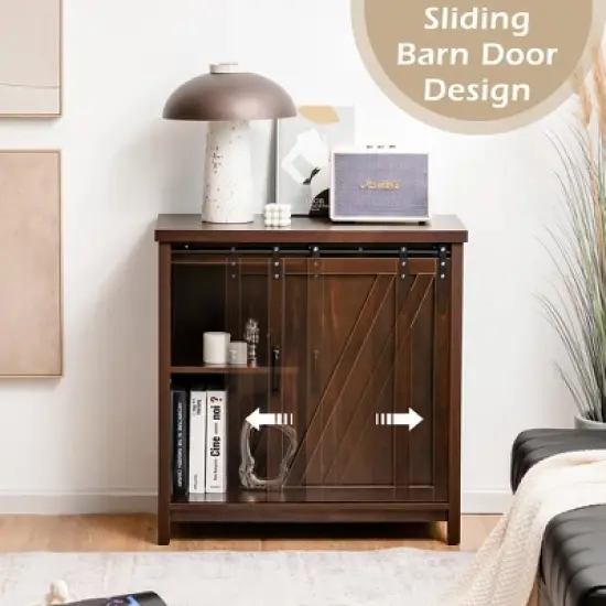 Costway Kitchen Buffet Storage Cabinet Cupboard Freestanding Sideboard Sliding Barn Door image {5}