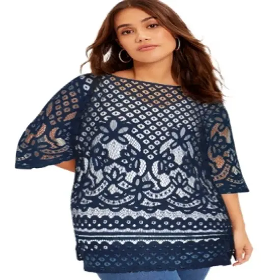 June + Vie by Roaman's Women&rsquo;s Plus Size Lace Tee image {3}