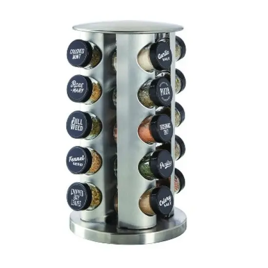Kamenstein 20pc Jar Stainless Steel Spice Rack: Revolving Seasoning Organizer, Black & Silver Kitchen Storage image {4}