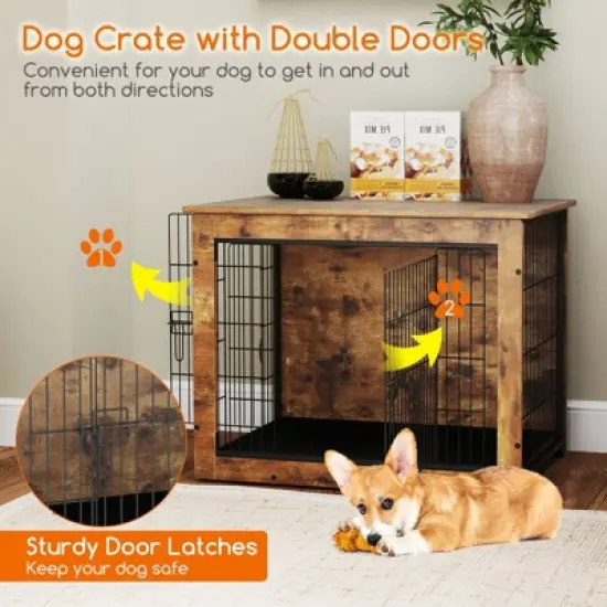 Tangkula Dog Crate Furniture for Small/Medium Dogs 33" Indoor Pet House Side End Table image {4}