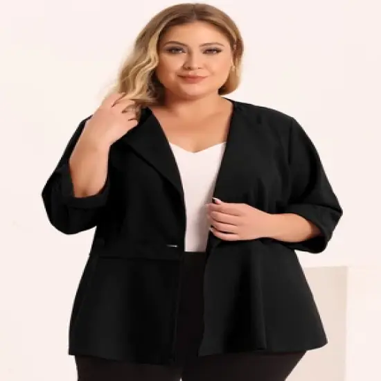 Agnes Orinda Women's Plus Size Ruffle Peplum Ruched Curvy Formal Outfits Blazers image {1}