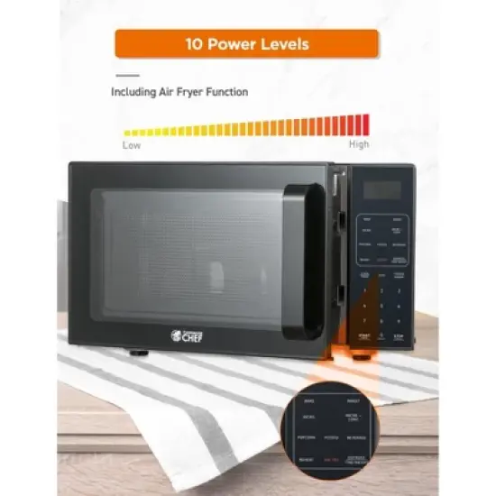 Commercial Chef 5-in-1 Microwave Air Fryer Combo, 0.9 Cu. Ft., with Turntable, Air Fry Kit & Baking Tray, Black with Stainless Steel Interior image {2}