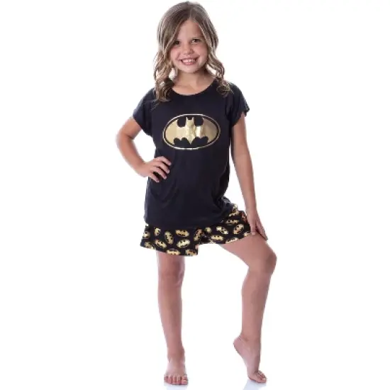 DC Comics Batgirl Superhero Gold Foil Logo Girls Short Sleeve Pajama Set Black image {1}