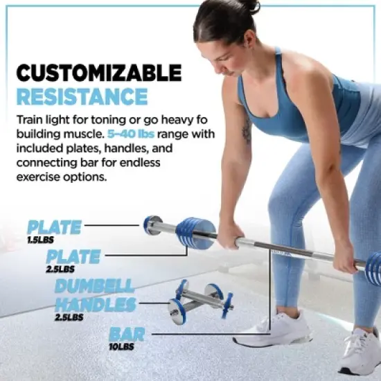 Stamina Products m&uuml;&uuml;v Adjustable Barbell Set, 2-in-1 Dumbbell System for Home Gyms with Plates and Handles, Compact Strength Straining Equipment image {2}