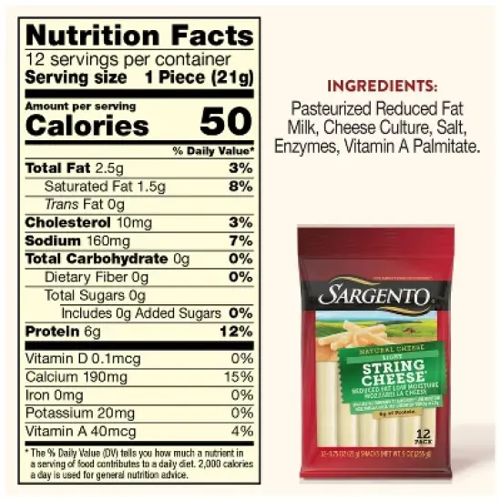 Sargento Reduced Fat Light Natural Mozzarella String Cheese - 9oz/12ct image {3}