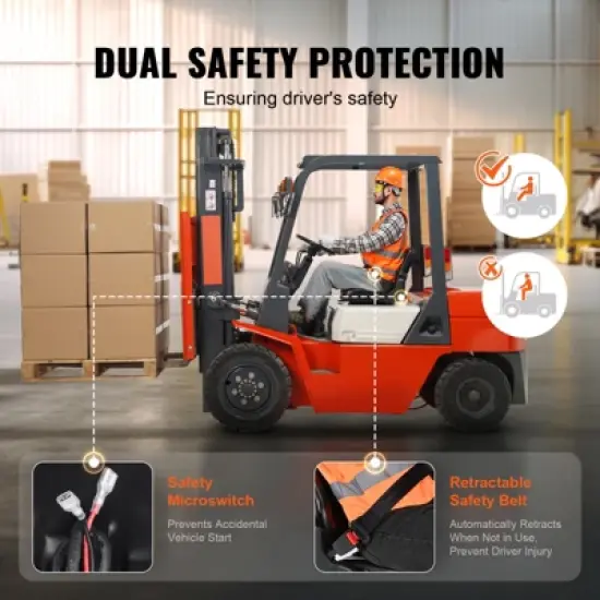 VEVOR Universal Forklift Seat, Fold Down Tractor Seat with Adjustable Angle Back, Micro Switch and Retractable Seatbelt, 6.3-13.4 inch Slot, Black image {4}