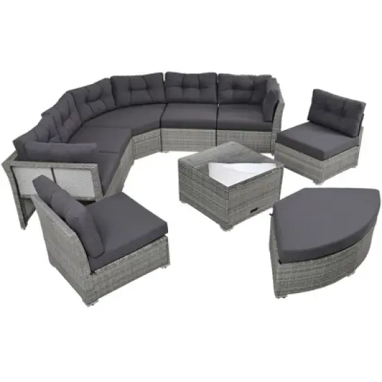 JUJABU Rattan Patio Furniture Set With Cushions and Center Table for Patio, Lawn, Backyard, Pool, Grey image {1}