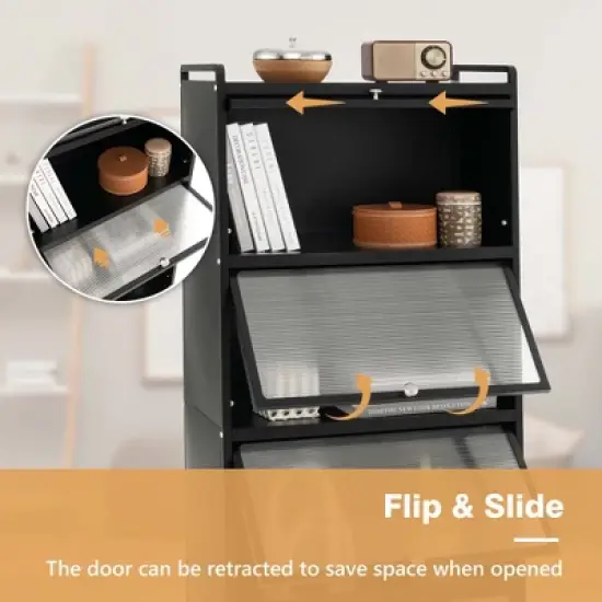 Costway 5-Tier Kitchen Baker's Rack Storage Cabinet Mobile Microwave Stand Flip-up Doors image {5}
