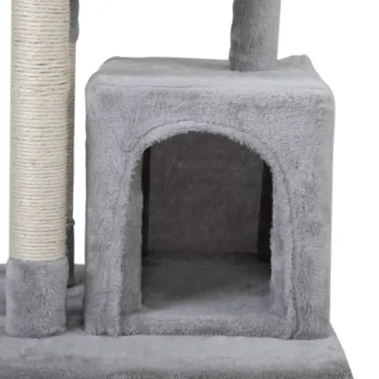 Kumasinova 2-Tier Cat Tower with Scratching Post,Modern Cat Tree with Cat House&Perch,Compact Cat Tree Tower for Indoor Cats,Light Gray image {2}