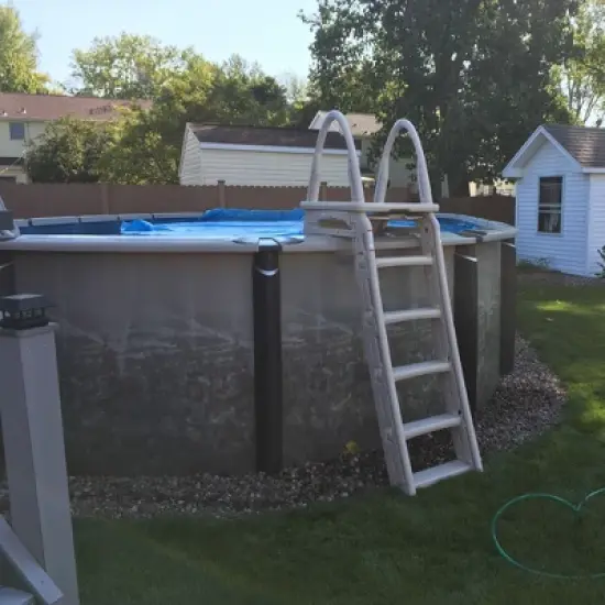 Confer Plastics 7200 Roll Guard 48-56" A Frame Safety Above Ground Outdoor Patio Swimming Pool Platform Ladder Steps - Warm Gray image {3}