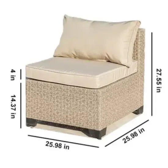 GDFStudio Dana Outdoor 6-Seater Rattan and Metal Upholstered Sectional Sofa Set with Coffee Table image {2}