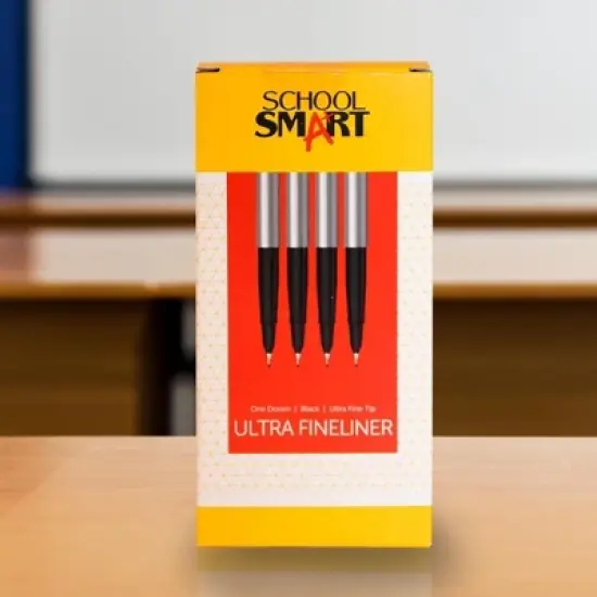 School Smart Fineliner Pen, 0.4 mm Ultra Thin Tip, Black, Pack of 12 image {4}
