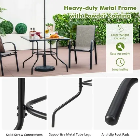 Costway 35'' Patio Dining Table Tempered Glass Top Bistro Table with 1.5'' Umbrella Hole image {7}