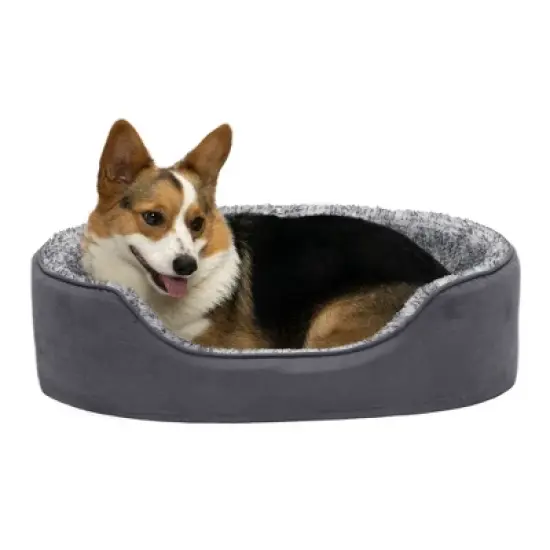 FurHaven Two-Tone Faux Fur & Suede Oval Pet Bed for Dogs & Cats image {5}