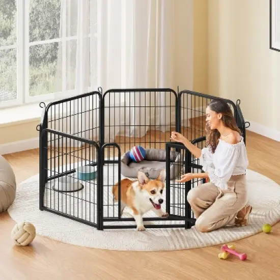 Yaheetech 8 Panels Dog Playpen Panels Metal Pet Playpen, Black image {1}