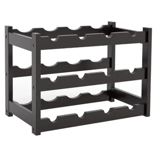 Itopfox Bamboo Wine Rack Countertop, 3-Tier 12 Bottles Wine Storage Shelf for Kitchen Pantry Cabinet - Dark Brown image {8}