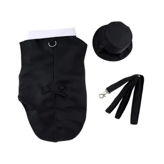 Midlee Dog Tuxedo Wedding Suit- Black Top Hat & Leash image {5}