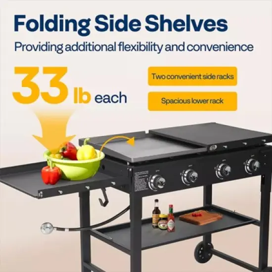 SUGIFT 4-Burner Flat Top Gas Griddle Cooking Station - Foldable Portable Propane Grill image {6}