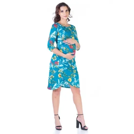 Floral Elbow Sleeve Knee Length Masternity Dress image {4}