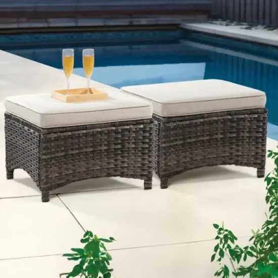 UPTIOT Metal Outdoor Ottoman with Cushion image {7}