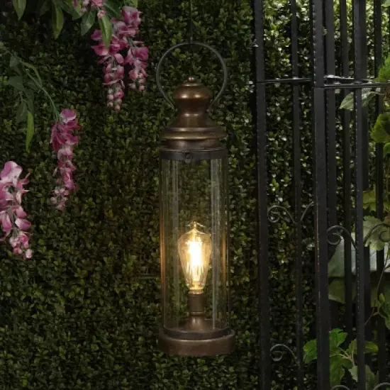 Alpine Corporation 21" Battery Gold Metal and Glass LED Indoor Outdoor Decorative Lantern Off-White: Iron Craftsmanship, 1-Year Warranty image {5}