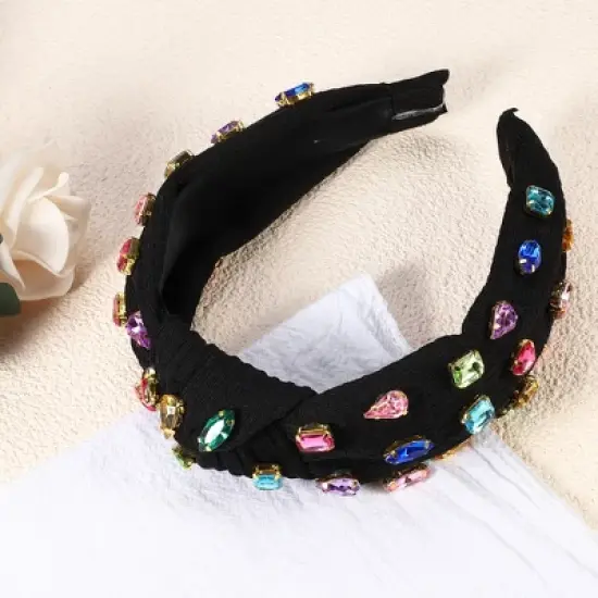 Unique Bargains Girl's Rhinestone Retro Knotted Non-slip Wide Headband Black 5.12"x1.26" 1 Pc image {5}