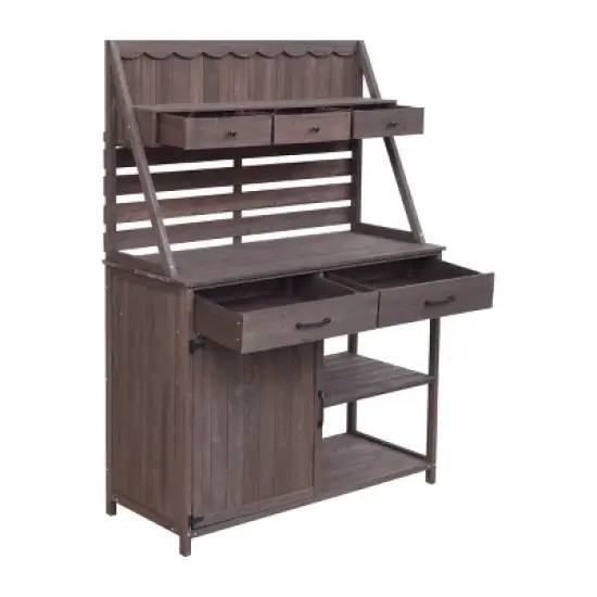 64.5 Inch Outdoor Potting Bench with Storage Cabinet and Open Shelves, Wooden Garden Workstation, Plant Display Rack for Patio - The Pop Home image {4}