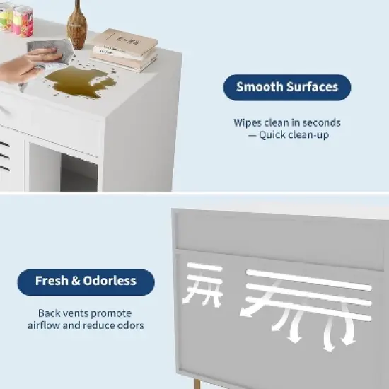 Cat Litter Box Enclosure, Wooden Cat Washroom Furniture with Barn Door, Hidden Litter Box Cover, Dog Proof Feline Litter Boxes, Kitty House, White image {3}