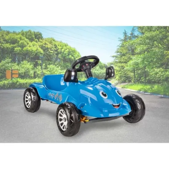 Pilsan 07 302B Herby Ride On Kids Toy Pedal Car with Removable Steering Wheel, Moving Mirrors, and Horn for Ages 3 and Up, 77 Pound Capacity, Blue image {4}