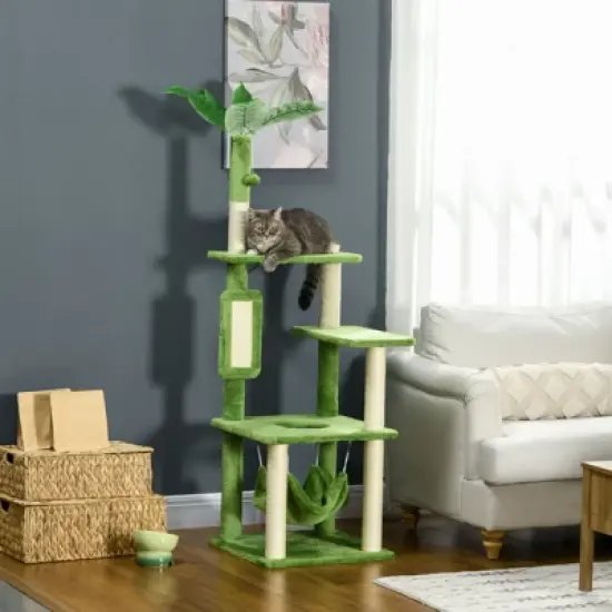 FURNIinspireCat Tree with Hammock, Indoor Cat Tower with Scratching Post, Platforms,Play Ball,19"*19"*56" image {5}
