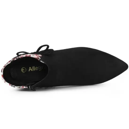 Allegra K Women's Plaid Pointed Toe Block Heels Ankle Boots image {4}