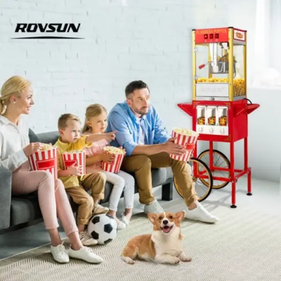 ROVSUN Popcorn Machine with Cart, Wheels & 8 Oz Kettle Makes Up to 32 Cups, Popcorn Maker w/ Candy Dispensers for Commercial Home Movie Theater image {7}