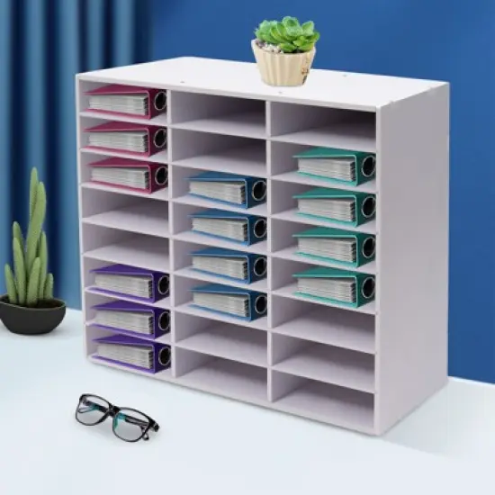 YIYIBYUS 24-Slot Desktop File Holder, Office Mailbox, Literature Organizer, White image {2}