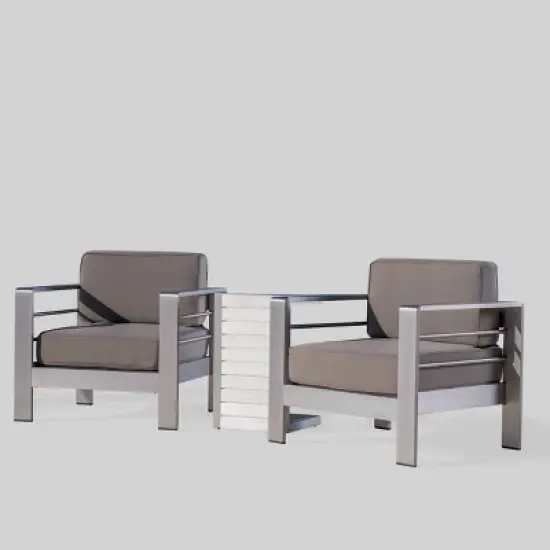 Cape Coral 3pc Aluminum Chat Set Khaki - Christopher Knight Home image {1}