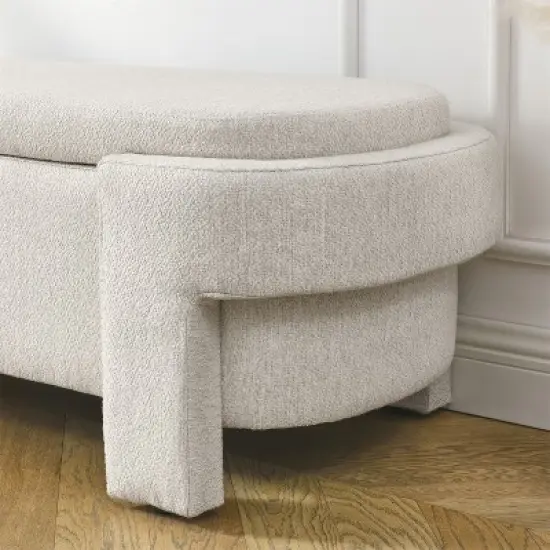 Karen- Large Storage Upholstered Linen Bench With Solid wood legs-Maison Boucle image {6}