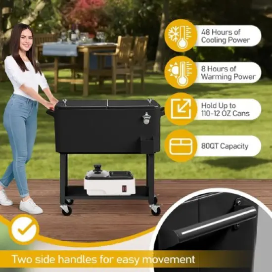 Karl Home Black Detachable 80 Qt. Outdoor Rolling Cooler Cart image {3}