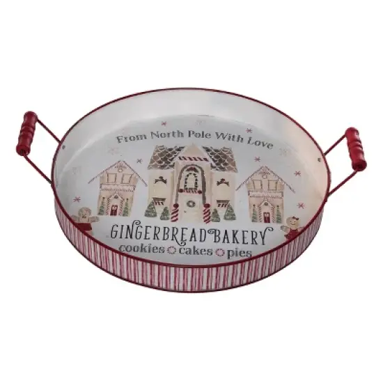 Transpac Metal Gingerbread Tray for Christmas Serving and Decoration Multicolor Design Hand Wash Only Unique Holiday Gift image {1}