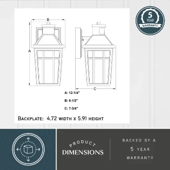VAXCEL Garfield Park Aluminum Matte Black Motion Sensor Dusk to Dawn Outdoor Wall Light Clear Seeded Glass image {5}