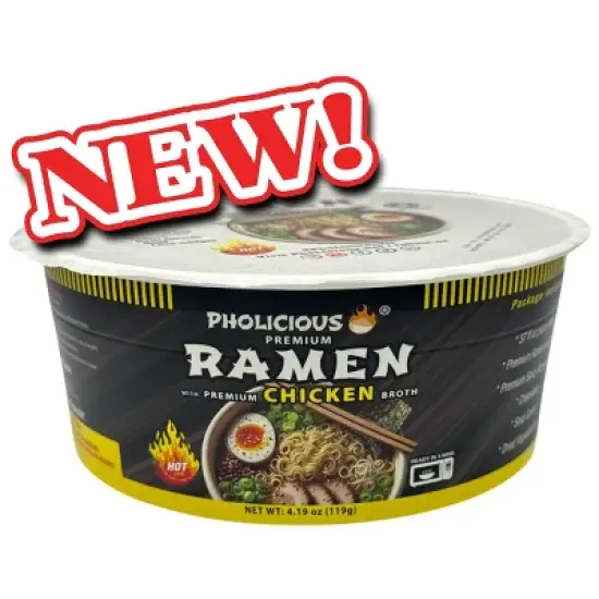 PREMIUM RAMEN: Spicy CHICKEN, Instant, PhoLicious Brand, 4 Pack / 4.19 Ounce Bowls, Fresh Ingredients image {5}