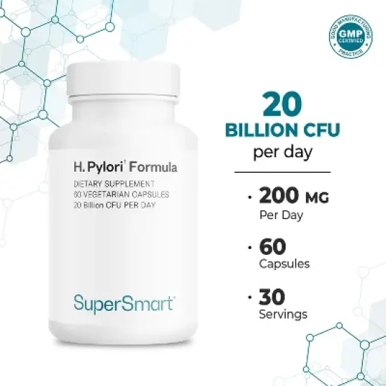 SuperSmart H. Pylori Formula 20 Billion CFU per Day - Probiotic Lactobacillus Reuteri DSM 17648 | Non-GMO & Gluten Free - 60 Vegetarian Capsules image {4}