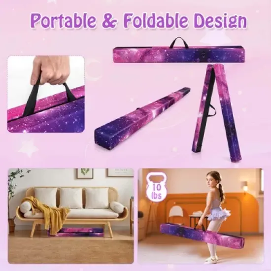 Costway 8 FT Folding Gymnastic Beam with Anti-slip Base Pine Wood Frame Carrying Handle Blue/Beige/Pink/Dark Purple/Purple/Multicolor image {6}