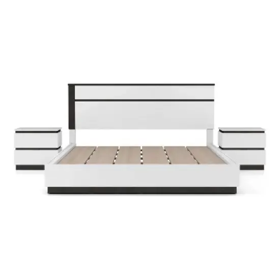 3pc Queen Pape Modern Bed with 2 Nightstands White/Metallic Gray - miBasics: Contemporary Furniture Set image {14}