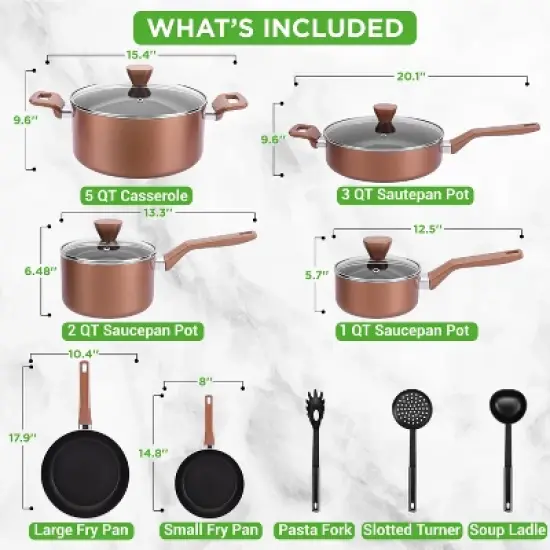 NutriChef 13-Piece Nonstick Cookware Set with Lids and Utensils - Stylish Brown image {2}