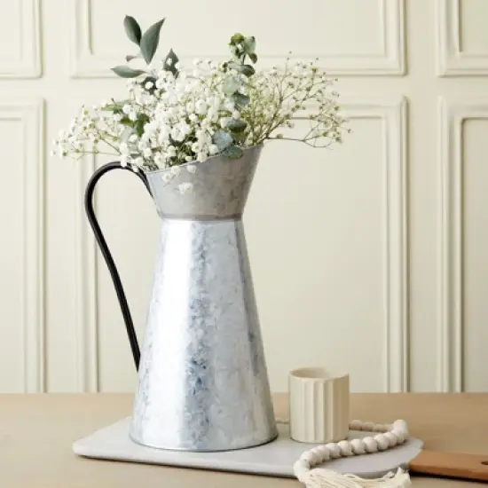 Juvale Rustic-Style Galvanized Pitcher Vase with Handle, Metal Watering Can for Farmhouse-Style Home Decor, Table Centerpieces, 12 In image {2}