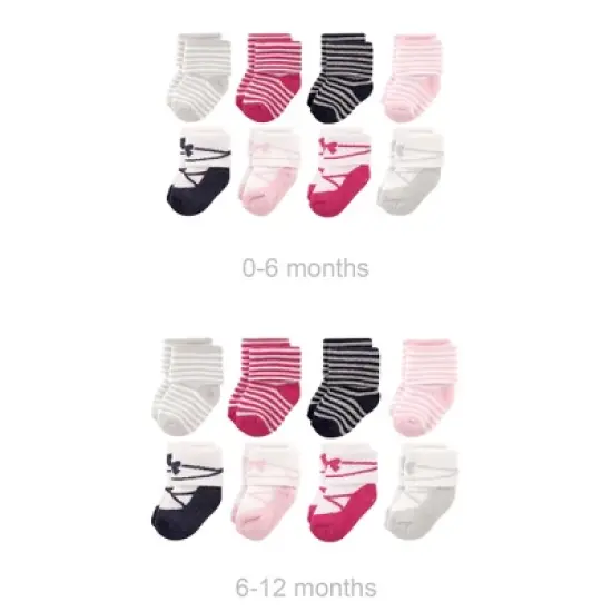 Luvable Friends Infant Girl Grow with Me Cotton Terry Socks, Pink Stripe Ballet, 0-6 and 6-12 Months image {1}