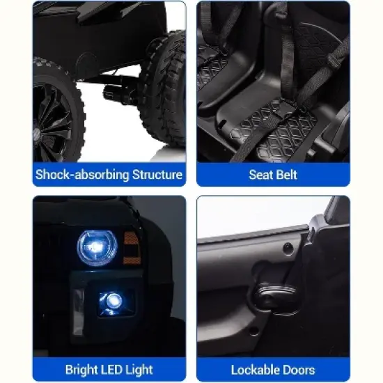 Toyota Licensed 24V Kids Ride-On Car, 2-Seater Electric Off-Road Truck with Parental Remote Control, Bluetooth Music, LED Lights, 4x550W Motors image {6}