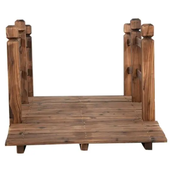 Costway 5' Wooden Bridge Stained Finish Decorative Solid Wood Garden Pond Arch Walkway image {8}